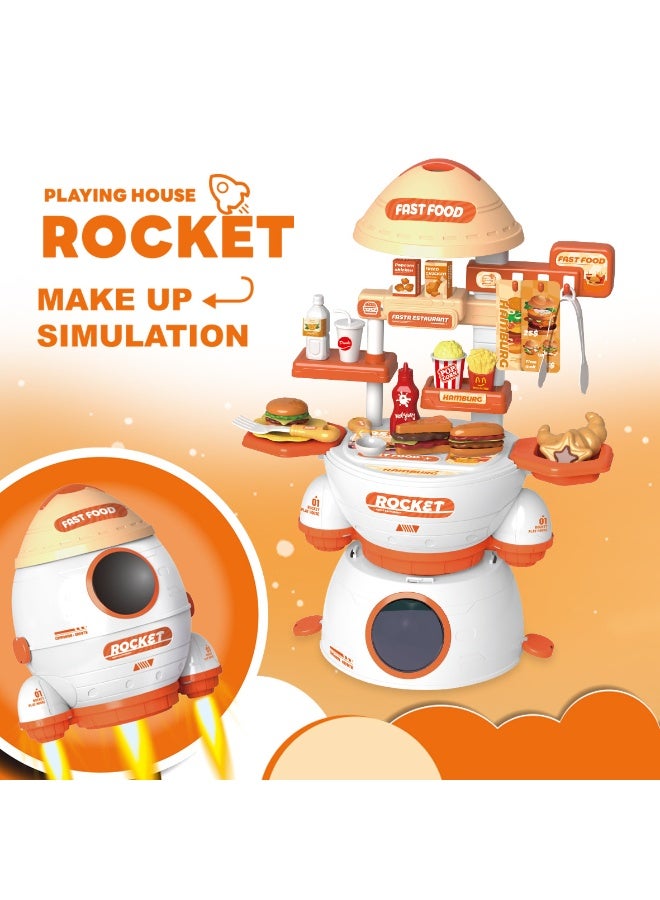 32PCS Kitchen Pretend Play Toy Set Rocket-Shaped Kitchen Playset Toy Kids Role Play Cookware Indoor DIY Toy Games Portable Kitchen Accessories Toys Play Food Toy Pretend Kitchen Toy Set Cooking Toy - Image 4
