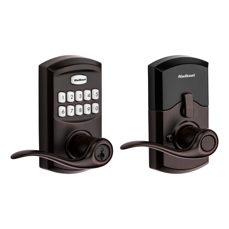 Kwikset SmartCode 917 Keypad Keyless Entry Traditional Residential Electronic Lever Deadbolt Alternative with Tustin Door Lever and SmartKey Security, Venetian Bronze - Image 1