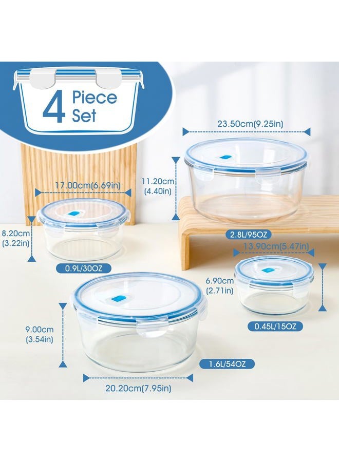 NUTRIUPS Large Glass Food Storage Containers with Lids(15/30/54/95oz) Glass Baking Dish with Lid,Meal Prep Containers with Lids,4-Piece Set (Round) - Image 2