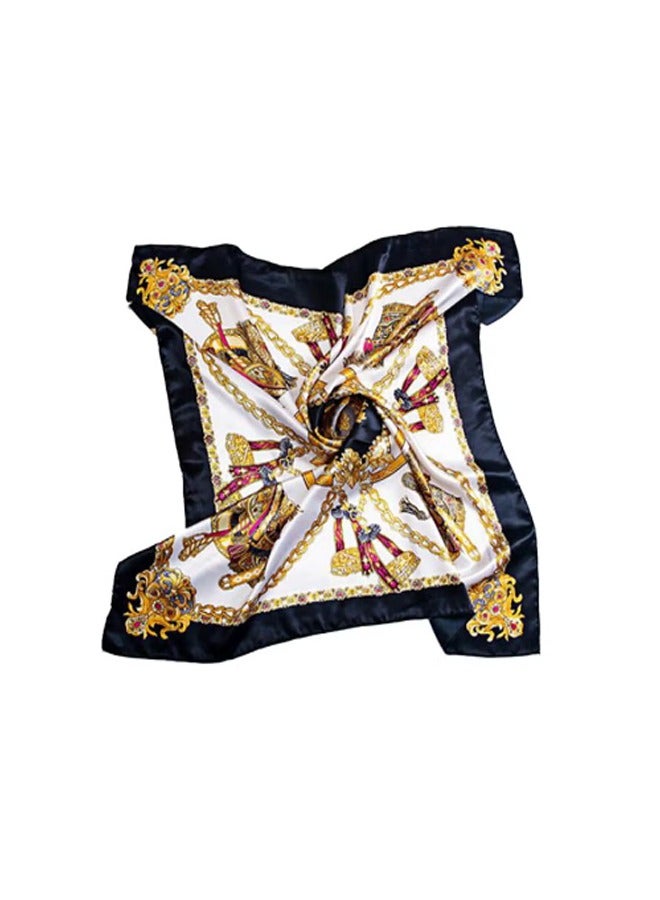 1 piece  Women's Fashion Pattern Large Square Satin Headscarf Headdress - Image 1