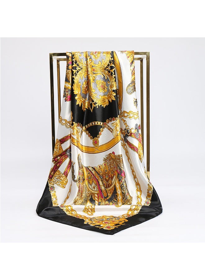 1 piece  Women's Fashion Pattern Large Square Satin Headscarf Headdress - Image 2