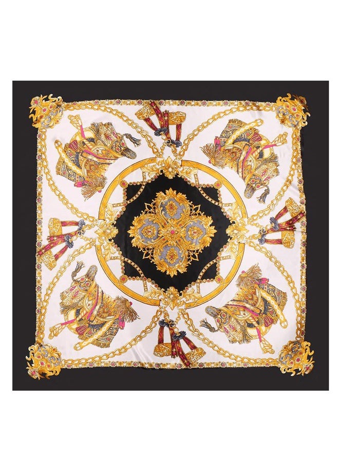 1 piece  Women's Fashion Pattern Large Square Satin Headscarf Headdress - Image 3