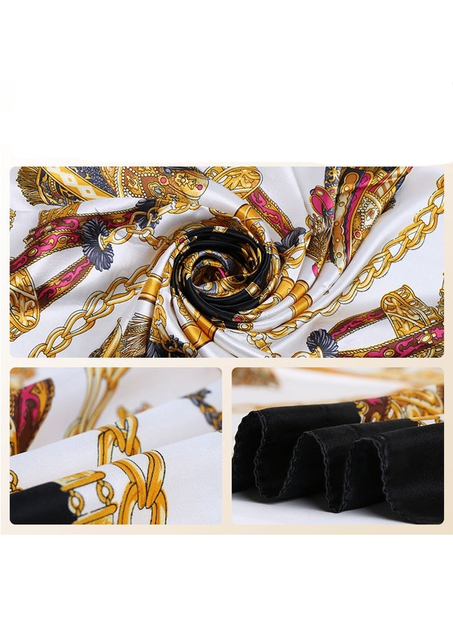 1 piece  Women's Fashion Pattern Large Square Satin Headscarf Headdress - Image 4