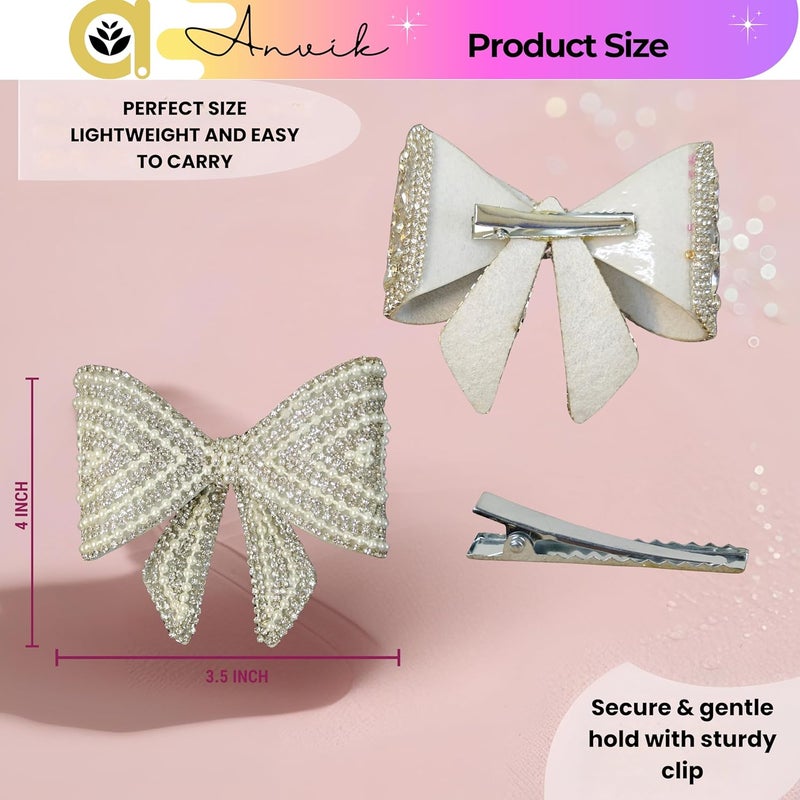 ANVIK Hair Bow Clips for Women | Crystal Bow Clip | Bow Barrette Clip | Alligators Bow Clips | Fancy Hair Clips | Hair Accessories for Women - Image 4