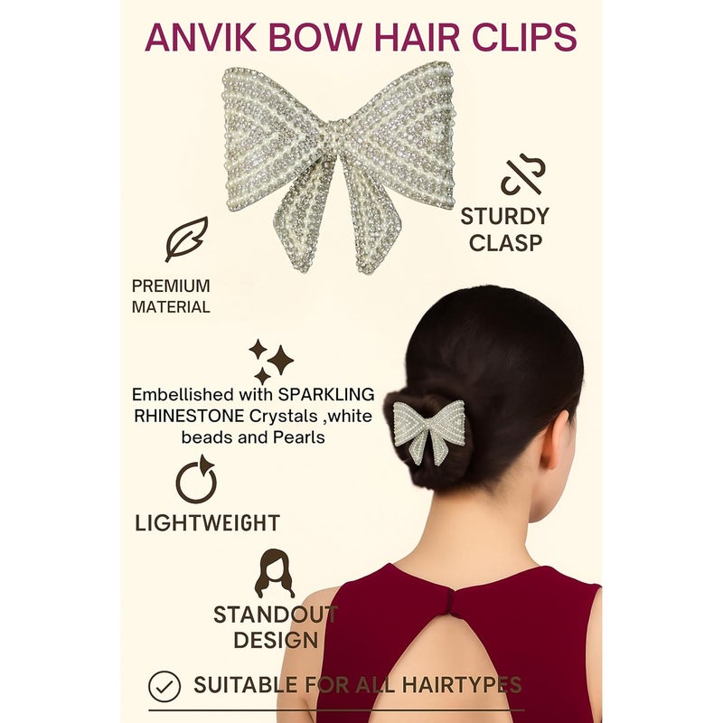 ANVIK Hair Bow Clips for Women | Crystal Bow Clip | Bow Barrette Clip | Alligators Bow Clips | Fancy Hair Clips | Hair Accessories for Women - Image 3