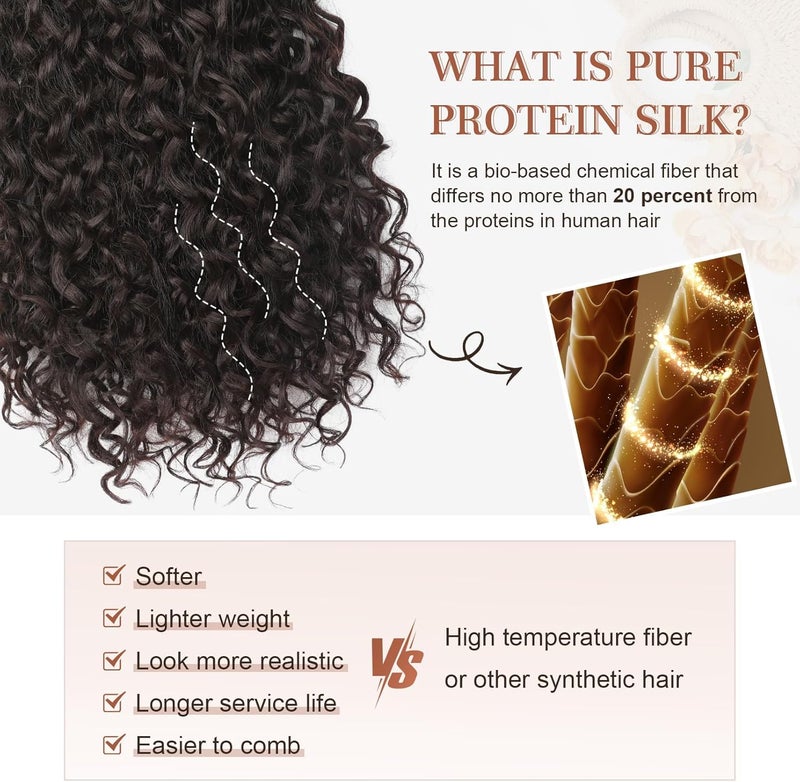Flufymooz Clip in Hair Extensions, 4PC 100％ Pure Protein Silk Hair Extensions Long Soft Natural Hairpiece 16 Inch Curly Hairpiece for Women (Dark Chocolate Brown) - Image 3