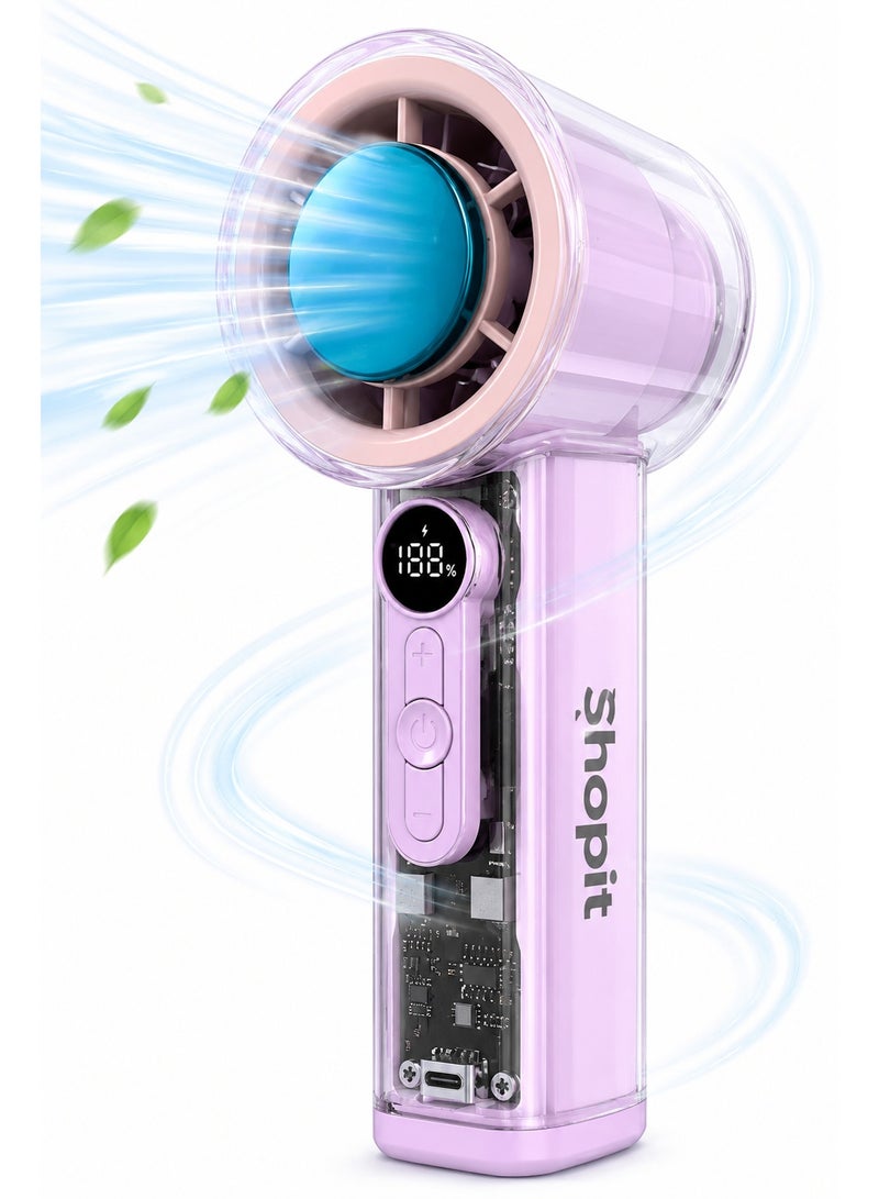 Shopit Portable Handheld Cooling Fan with Ice Cooling Plate, 3000mAh Rechargeable Battery, High Speed Turbo Fan, Digital Display (Purple) - Image 1