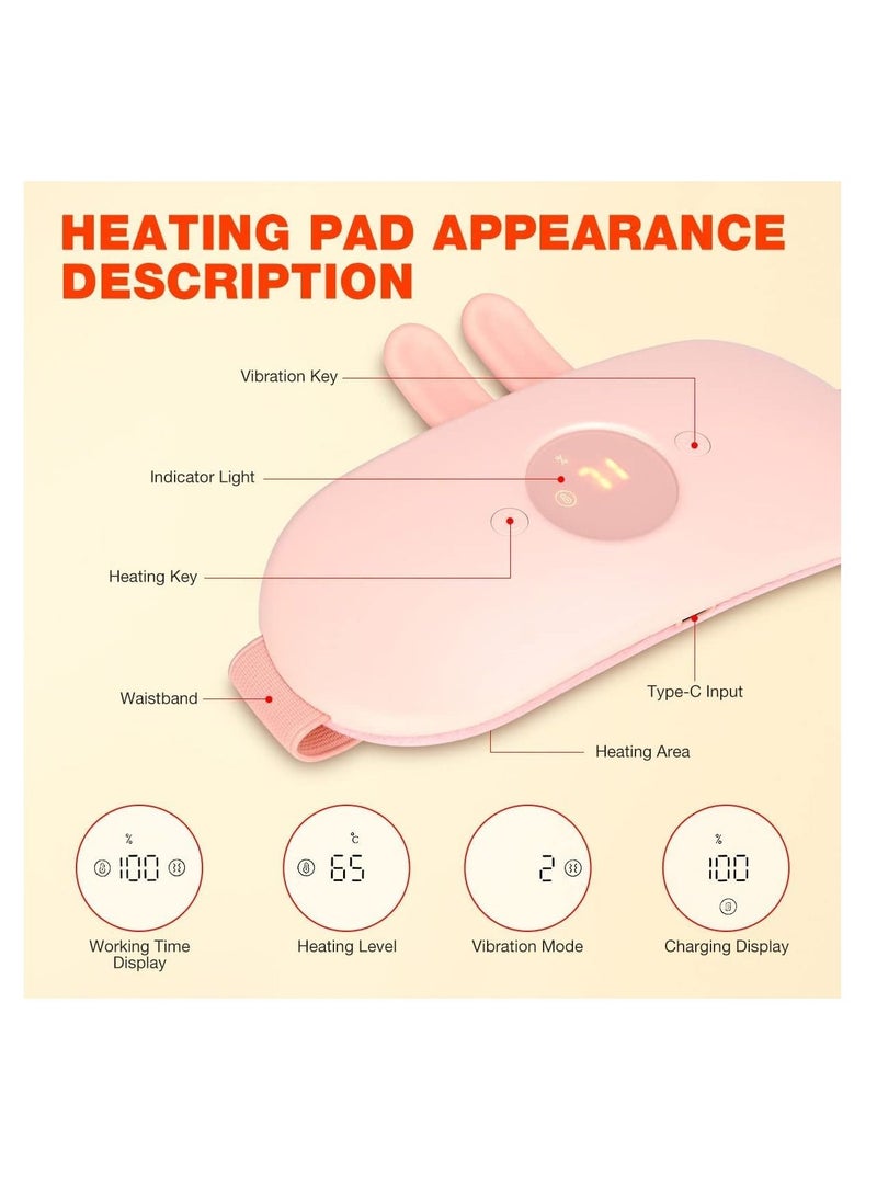 Portable Heating Pad, Electric USB Pads for Cramps Cordless Heated Waist Belt with 3 Heat Levels 5 Vibration Massage Modes, Belly and Back Menstrual Design Period Women (Pink) - Image 2