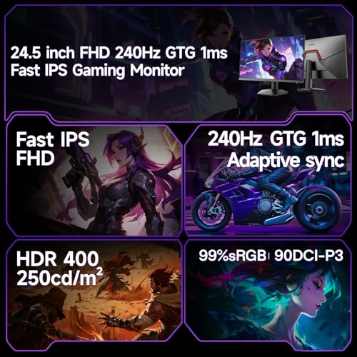 KOORUI 24 Inch 240Hz Gaming Monitor, FHD 1080P Fast IPS Computer Monitor,1 ms, Adaptive Sync, HDR400, 99% sRGB, Low Blue Light Eye Care, HDMI 2.0 / DP 1.4, VESA, Tilt, for PC, PS5, Xbox, G2511X - Image 2