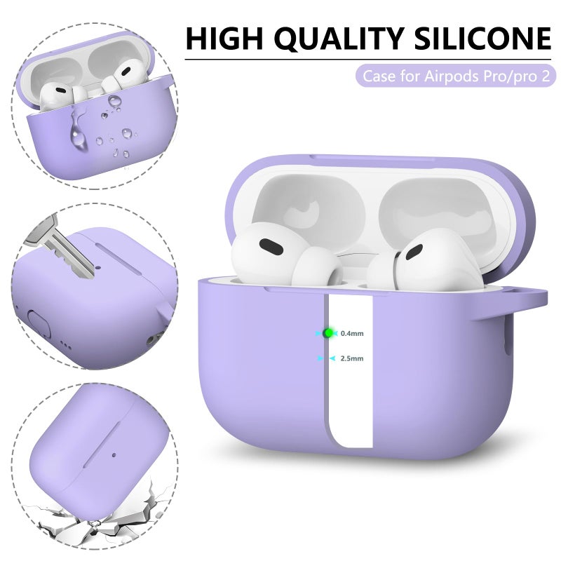 Ljusmicker for AirPods Pro Case Cover with Cleaner Kit,Silicone Protective Cover for Apple AirPod Pro 2nd/1st Generation Cases for Women Men,AirPods Pro 2/Pro Case Accessories with Keychain-Purple - Image 4