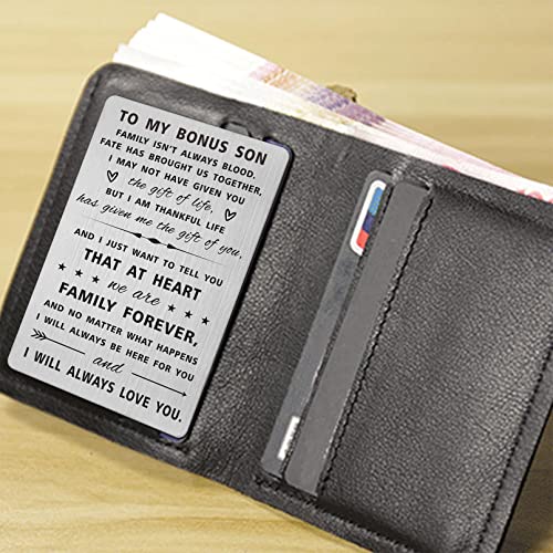 SOUSYOKYO Step Bonus Son Card, Stepson Wedding Day Gifts from Stepmom Stepdad, Engraved Wallet Card for Step Son Fathers Day Birthday Graduation, Adopted Sons Gifts - Image 3