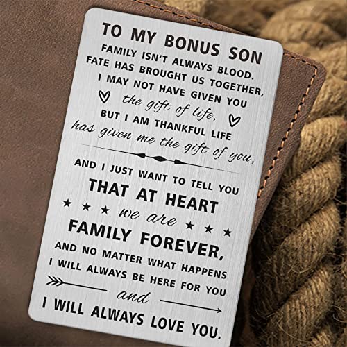 SOUSYOKYO Step Bonus Son Card, Stepson Wedding Day Gifts from Stepmom Stepdad, Engraved Wallet Card for Step Son Fathers Day Birthday Graduation, Adopted Sons Gifts - Image 5
