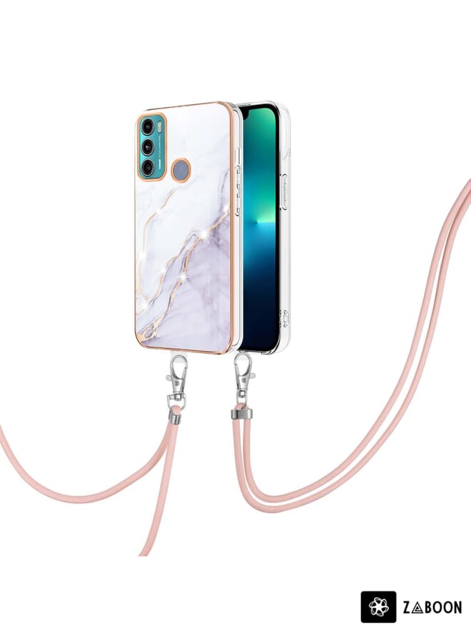 Zaboon Protective Case For Motorola Moto G60/G40 Fusion Electroplating Marble IMD TPU  with Lanyard - Image 1