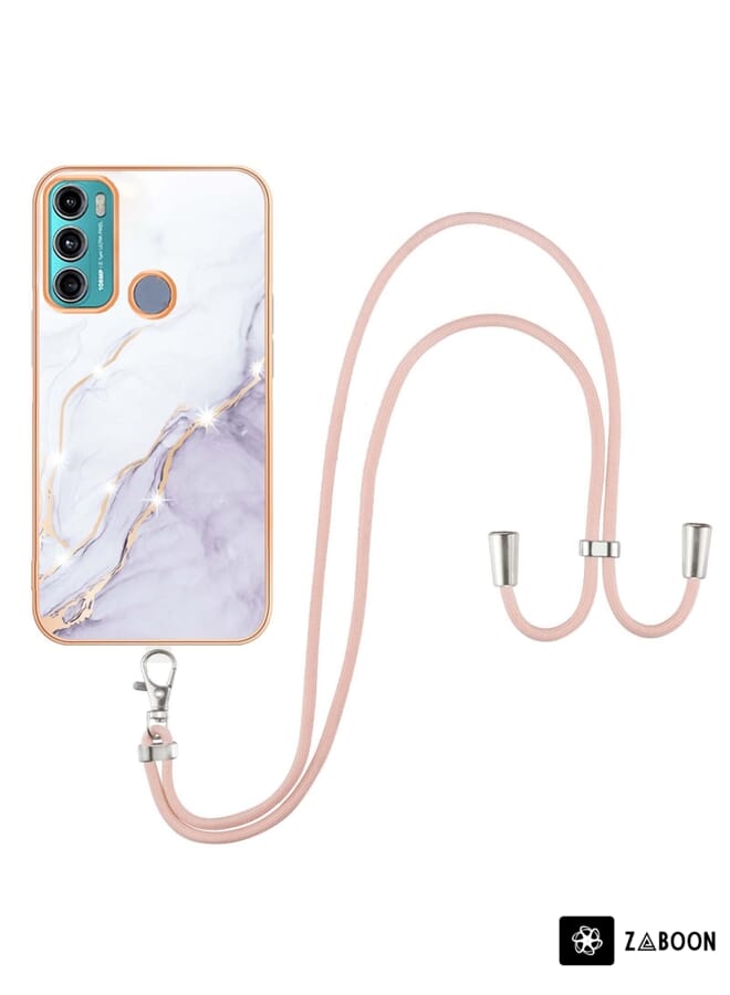 Zaboon Protective Case For Motorola Moto G60/G40 Fusion Electroplating Marble IMD TPU  with Lanyard - Image 2