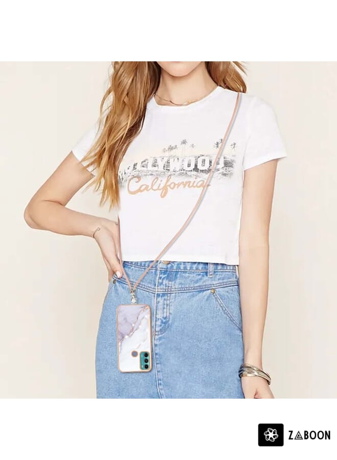 Zaboon Protective Case For Motorola Moto G60/G40 Fusion Electroplating Marble IMD TPU  with Lanyard - Image 4