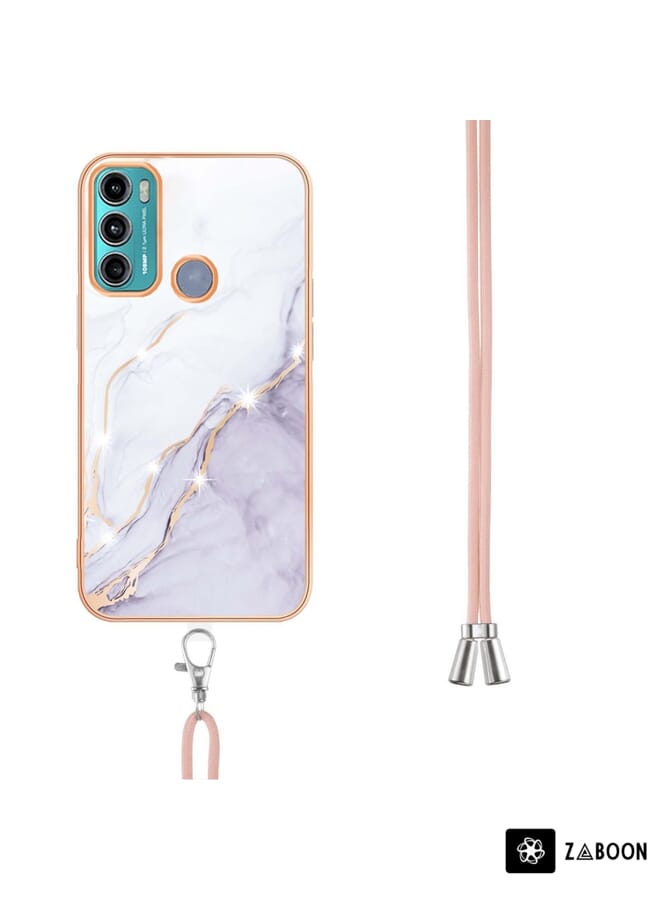 Zaboon Protective Case For Motorola Moto G60/G40 Fusion Electroplating Marble IMD TPU  with Lanyard - Image 3