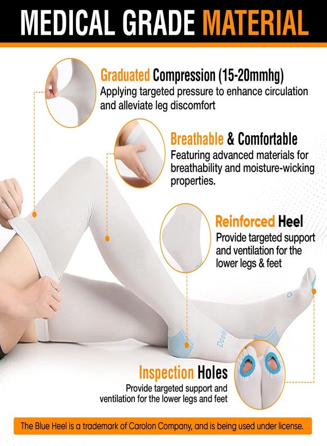 Doc Miller TED Hose Thigh High Anti Embolism Stockings for Women & Men, Hospital Style Surgical Stockings, Plus Size White Compression Socks 15-20mmHg, Support Hose with Inspection Hole, Medium (Case Pack, 5 Pairs) - Image 4
