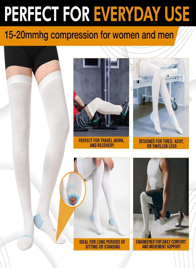 Doc Miller TED Hose Thigh High Anti Embolism Stockings for Women & Men, Hospital Style Surgical Stockings, Plus Size White Compression Socks 15-20mmHg, Support Hose with Inspection Hole, Medium (Case Pack, 5 Pairs) - Image 2