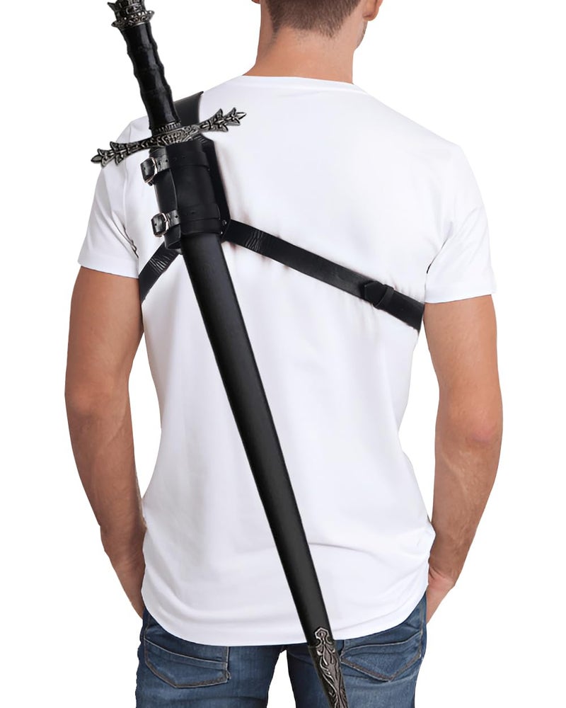 HOMELEX Medieval Leather Back Sword Shoulder Frog - Adjustable Sheath Holster Renaissance Warrior Costume Accessory Black - Image 2