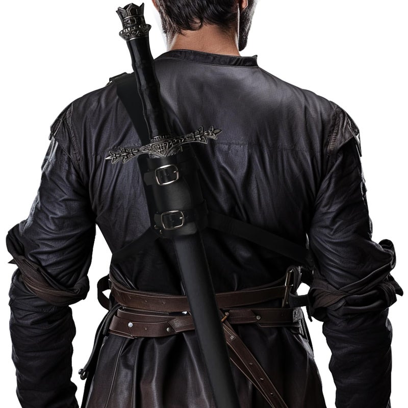 HOMELEX Medieval Leather Back Sword Shoulder Frog - Adjustable Sheath Holster Renaissance Warrior Costume Accessory Black - Image 1