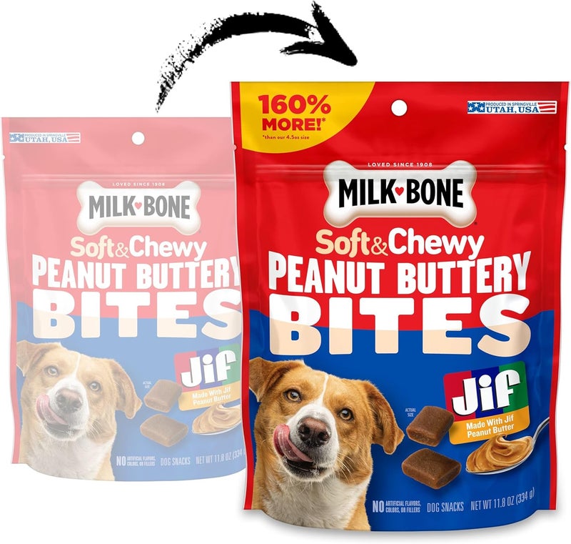 ميلك-بون حلوى الكلاب الناعمة Milk-Bone Peanut Buttery Bites مع زبدة الفول السوداني الحقيقية ولحم الخنزير المقدد، عبوة سعتها 11.8 أونصة - Image 2
