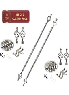 AL WADI FURNITURE Set of 2 Roman Pole Style Heavy Duty Luxury Extendable Curtain Rods, Metal Single Rods Finials Decorative End Window Treatment Rods Drapery Rods (SILVER, 150 – 300 cm)  - Image 1