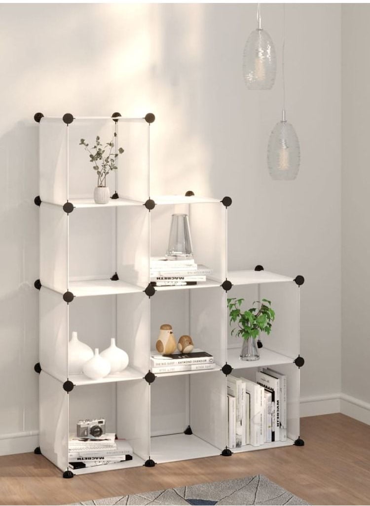 9-Cube DIY Shoe Rack, Storage Drawer Unit Multi Use Modular Organizer Plastic Cabinet with Doors, Black and White Curly Pattern