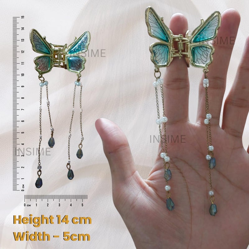 INSIME Butterfly Claw clips for Women - 3D Butterfly clutcher Hair Style Accessories - 5.5 inch Tassle Hair accessories for Women Stylish Wedding (1 Piece) - Image 4