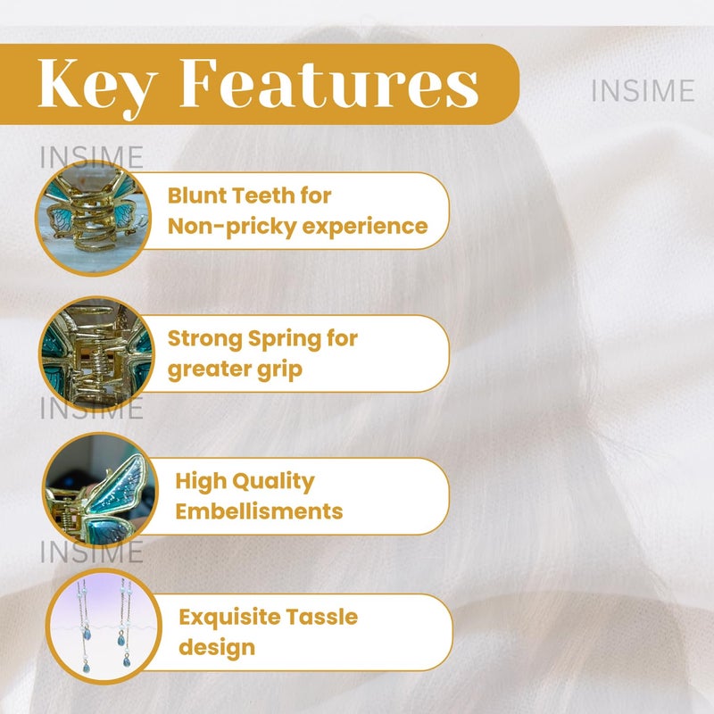 INSIME Butterfly Claw clips for Women - 3D Butterfly clutcher Hair Style Accessories - 5.5 inch Tassle Hair accessories for Women Stylish Wedding (1 Piece) - Image 3
