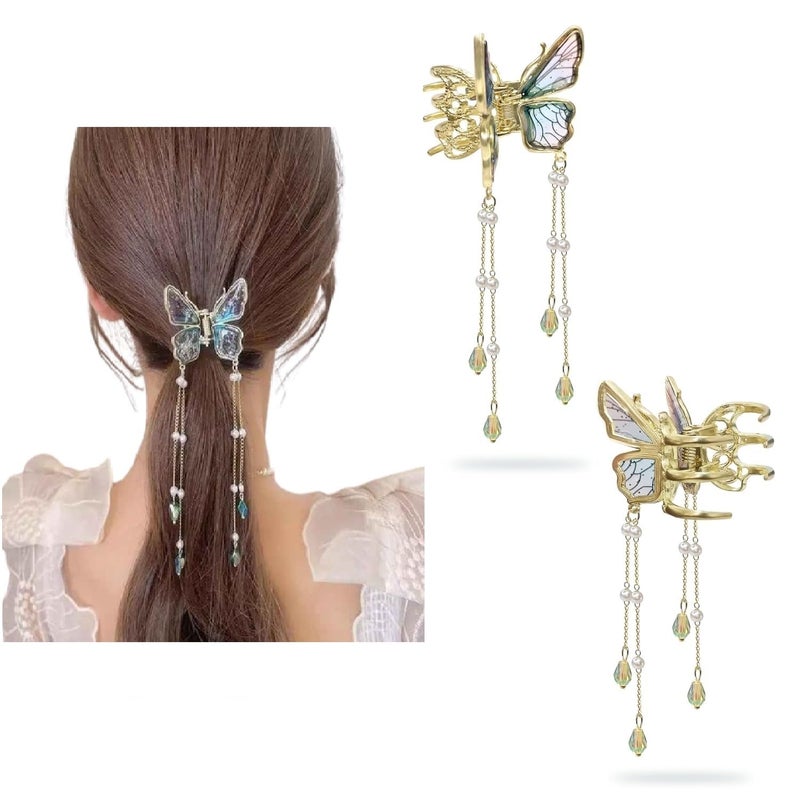 INSIME Butterfly Claw clips for Women - 3D Butterfly clutcher Hair Style Accessories - 5.5 inch Tassle Hair accessories for Women Stylish Wedding (1 Piece) - Image 1