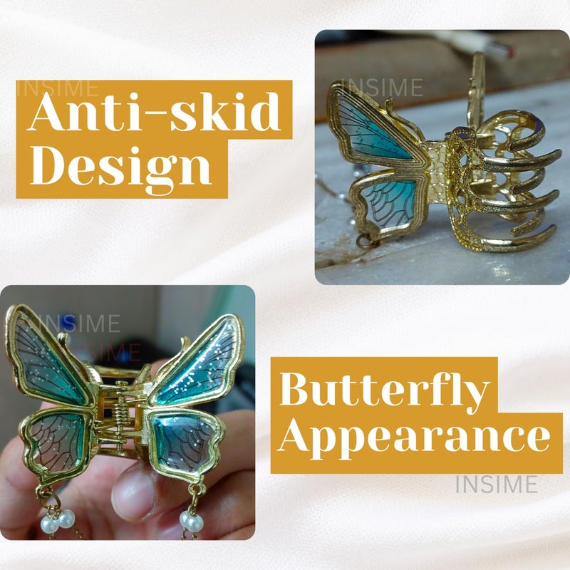INSIME Butterfly Claw clips for Women - 3D Butterfly clutcher Hair Style Accessories - 5.5 inch Tassle Hair accessories for Women Stylish Wedding (1 Piece) - Image 5