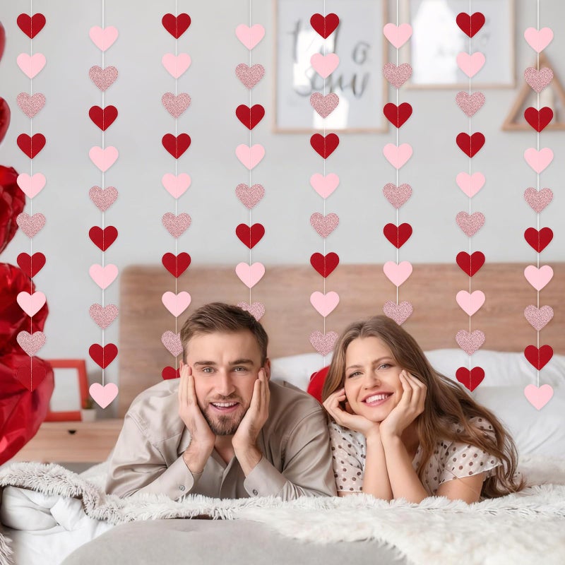 Pedel 80Pcs Heart Garland Rose-Gold Red Pink Party Decorations, Valentines Day Paper Heart Streamers Banner Garland for Galentines Engagement Wedding Hanging Supplies - Image 3