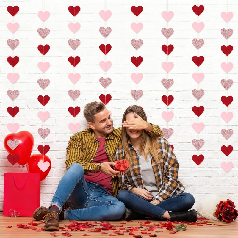 Pedel 80Pcs Heart Garland Rose-Gold Red Pink Party Decorations, Valentines Day Paper Heart Streamers Banner Garland for Galentines Engagement Wedding Hanging Supplies - Image 2