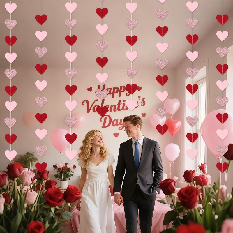 Pedel 80Pcs Heart Garland Rose-Gold Red Pink Party Decorations, Valentines Day Paper Heart Streamers Banner Garland for Galentines Engagement Wedding Hanging Supplies - Image 4