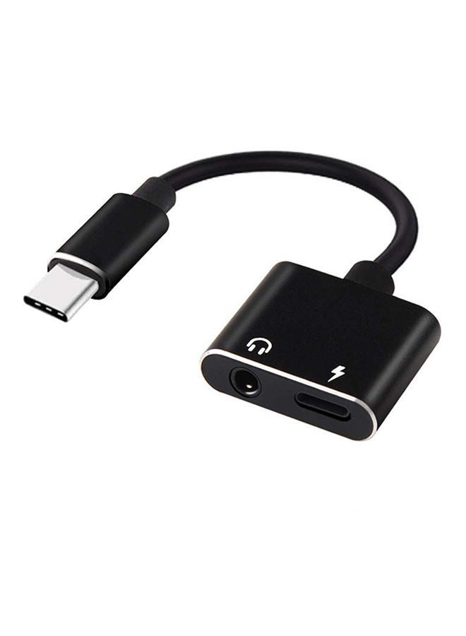 نيبمينينت محول كابل 2 في 1 بمنفذ لقابس السماعات وشاحن USB Type- C أسود