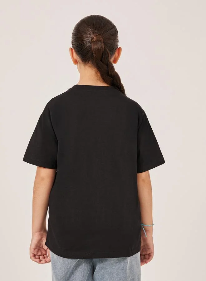 Styli Solid Oversized T-Shirt with Badge Detail