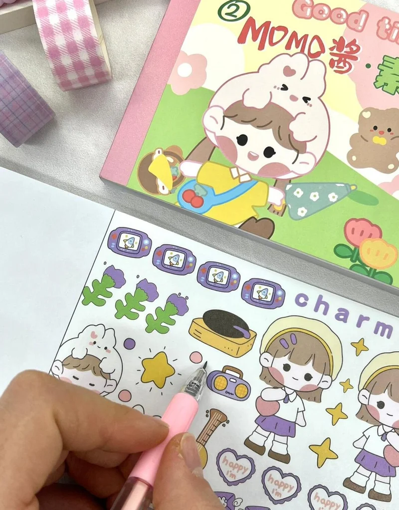 Kağıt Gemi Dükkan Paper Ship Shop Kawaii 50 Sheets Pink Momo Notebook Sticker/Decal/notebook Embellishment/Bullet Journal/patterned Sticker