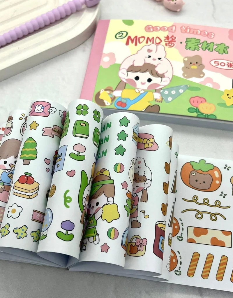 Kağıt Gemi Dükkan Paper Ship Shop Kawaii 50 Sheets Pink Momo Notebook Sticker/Decal/notebook Embellishment/Bullet Journal/patterned Sticker