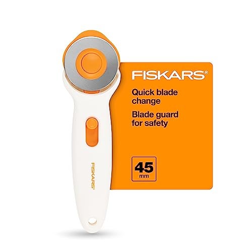Fiskars 45mm Rotary Cutter for Fabric, Premium Steel Stick Fabric Cutter Cuts Through Multiple Layers, Right and Left Handed, Easy and Safe Blade Change, Arts and Crafts, Sewing and Quilting Tools - Image 1
