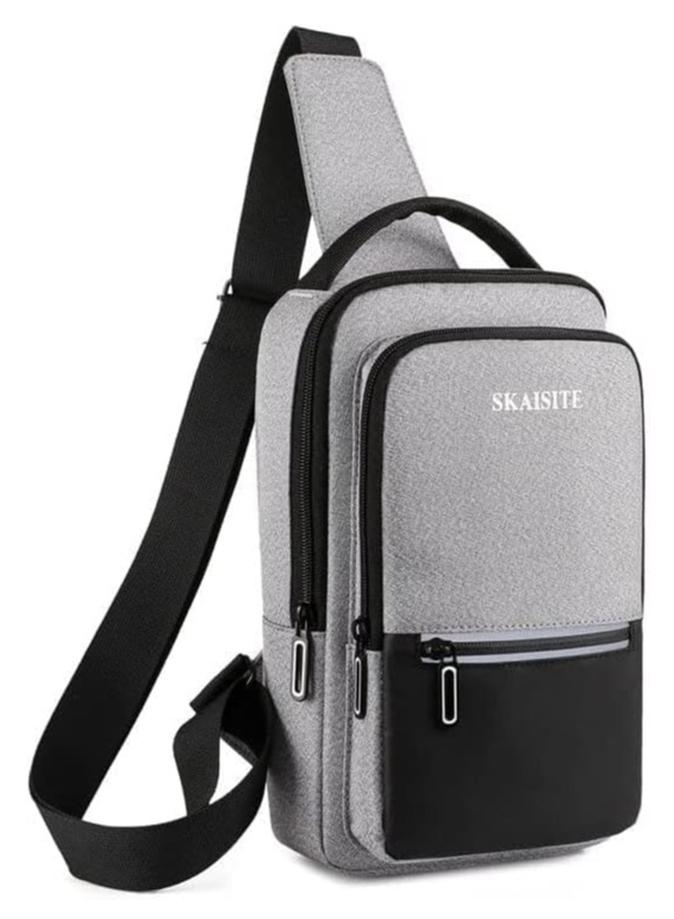This multi-functional chest bag for men is your perfect companion for travel and work, with anti-theft and water-resistant features in gray. - Image 1
