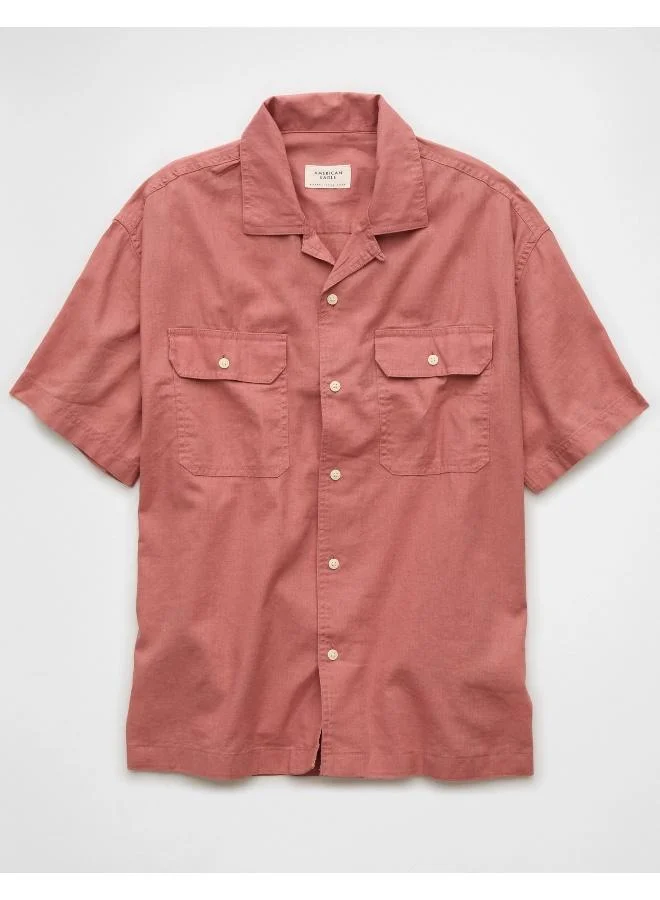 American Eagle Linen-Blend Button-Up Poolside Shirt