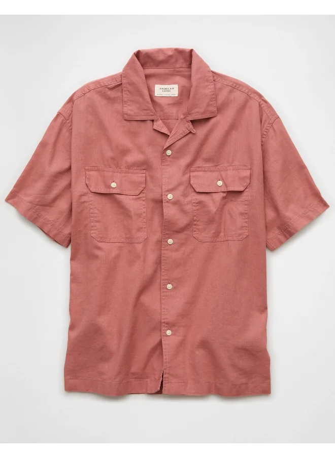 American Eagle Linen-Blend Button-Up Poolside Shirt