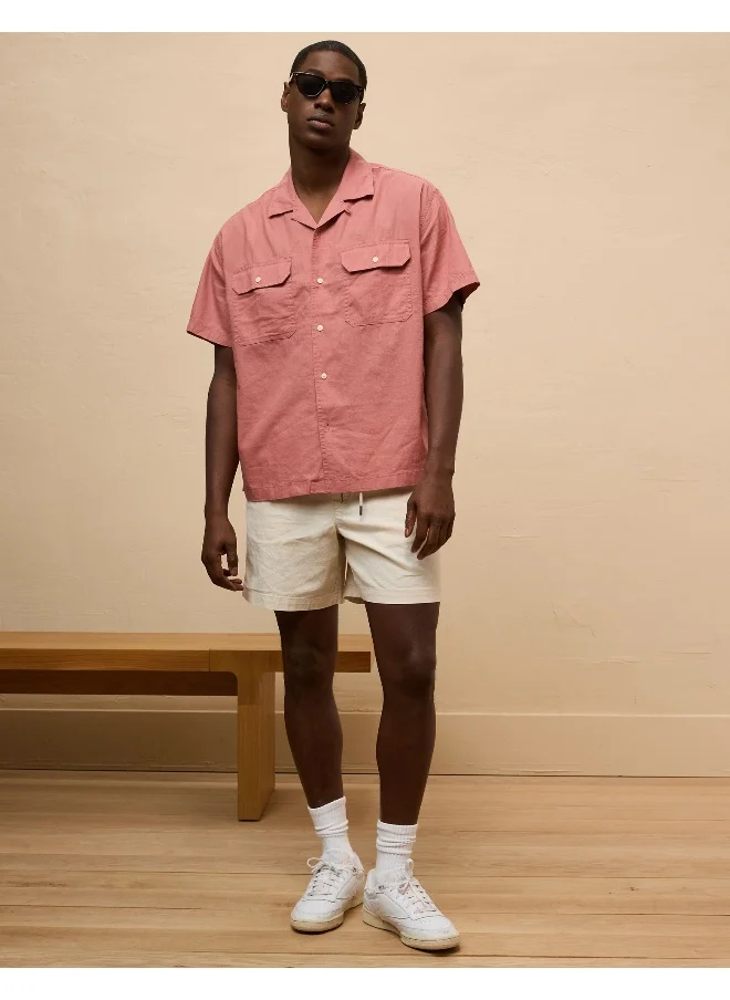 American Eagle Linen-Blend Button-Up Poolside Shirt