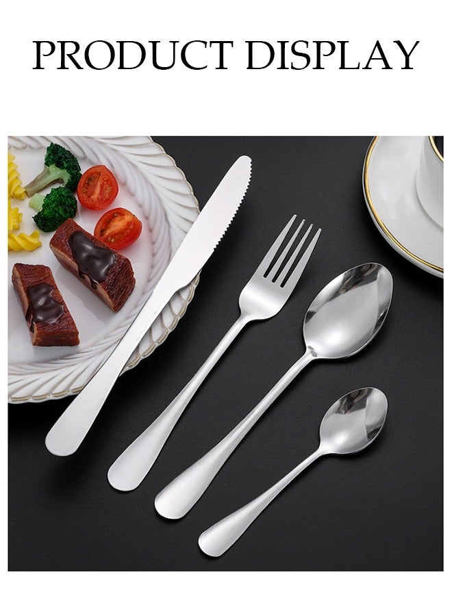 DUNISO طقم أدوات مائدة من الفولاذ المقاوم للصدأ 24 قطعة، طقم أدوات مطبخ على الطراز الغربي، طقم أدوات مائدة مصقول بمرآة، مع سكين، شوكة، ملعقة، مناسب لتناول الطعام العائلي، المطبخ، التجمعات، فضي - Image 5