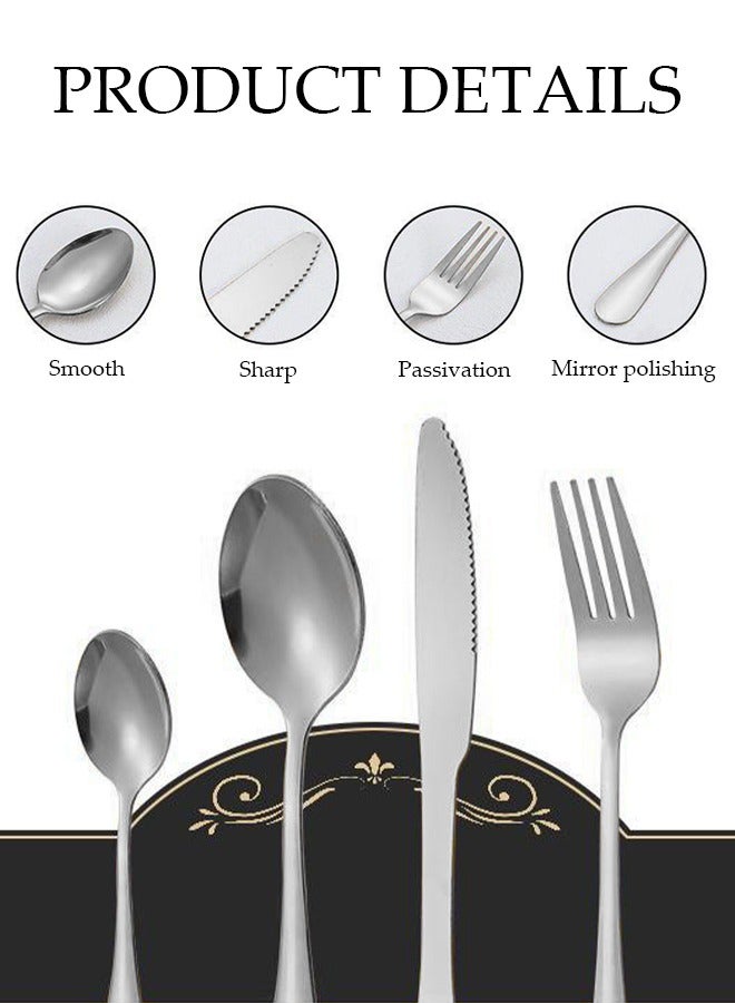 DUNISO طقم أدوات مائدة من الفولاذ المقاوم للصدأ 24 قطعة، طقم أدوات مطبخ على الطراز الغربي، طقم أدوات مائدة مصقول بمرآة، مع سكين، شوكة، ملعقة، مناسب لتناول الطعام العائلي، المطبخ، التجمعات، فضي - Image 3
