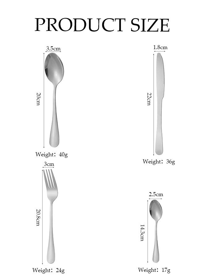DUNISO طقم أدوات مائدة من الفولاذ المقاوم للصدأ 24 قطعة، طقم أدوات مطبخ على الطراز الغربي، طقم أدوات مائدة مصقول بمرآة، مع سكين، شوكة، ملعقة، مناسب لتناول الطعام العائلي، المطبخ، التجمعات، فضي - Image 2