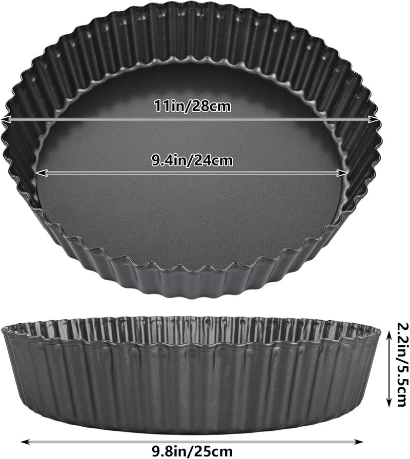 LOLYSIC 2 Pcs Deep Quiche Tins with Loose Bottom, 28cm 11inch Non Stick Tart Tin Fluted Flan Tin with Loose Base, Carbon Steel 5.5cm Deep Pie Tin Quiche Dishes for Baking, Black - Image 2