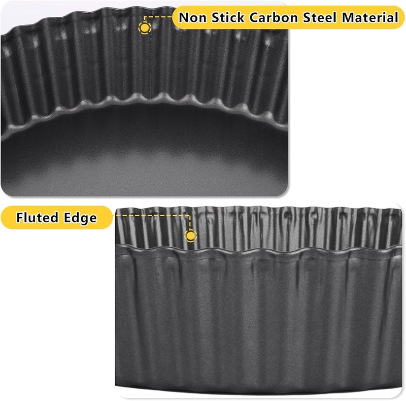 LOLYSIC 2 Pcs Deep Quiche Tins with Loose Bottom, 28cm 11inch Non Stick Tart Tin Fluted Flan Tin with Loose Base, Carbon Steel 5.5cm Deep Pie Tin Quiche Dishes for Baking, Black - Image 3