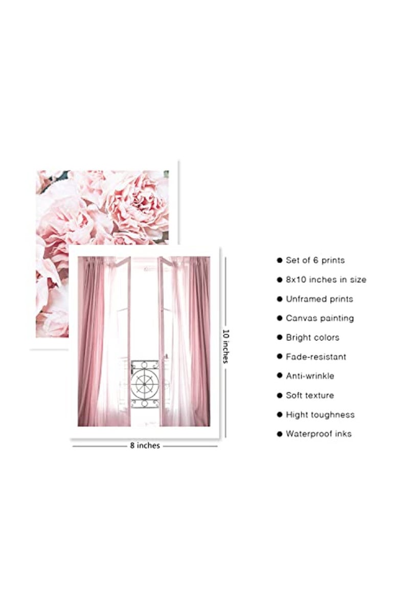 HoozGee Vintage Fashion Paris Wall Art Prints Black and White Canvas Poster Eiffel Tower Pink Flower Doors Windows Pictures Photos Wall Decor for Office Bedroom Living Room (8"x10" UNFRAMED) - Image 4