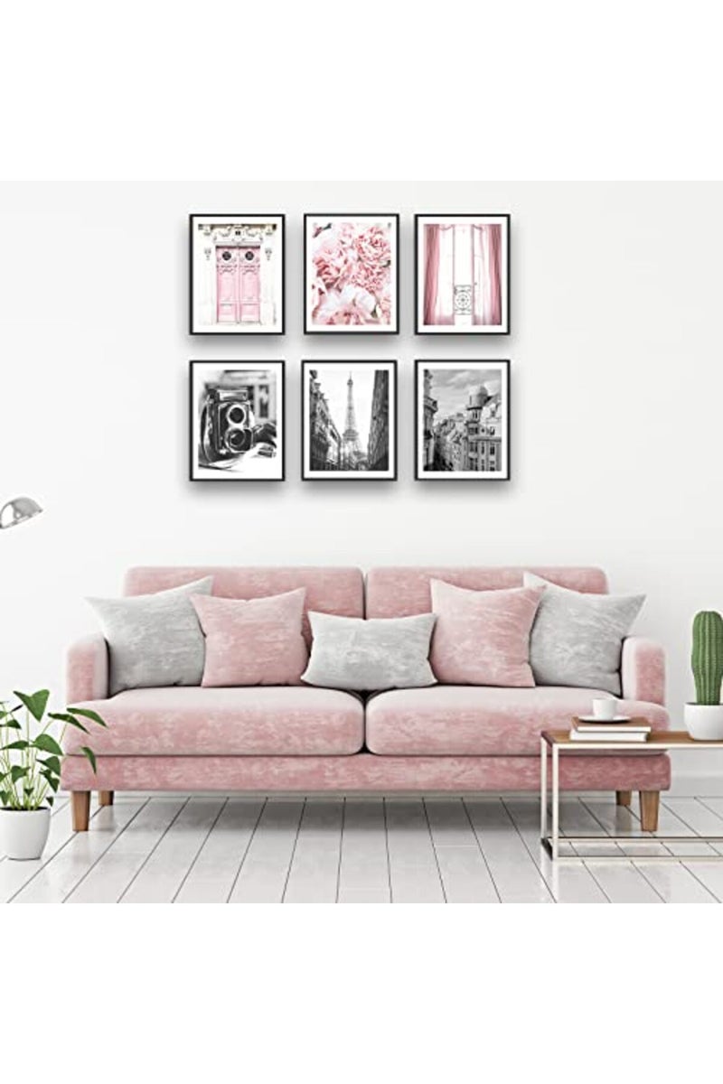 HoozGee Vintage Fashion Paris Wall Art Prints Black and White Canvas Poster Eiffel Tower Pink Flower Doors Windows Pictures Photos Wall Decor for Office Bedroom Living Room (8"x10" UNFRAMED) - Image 3